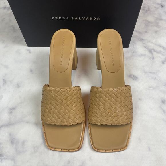 Freda Salvador Rosie Woven Leather Block Heel Slide Sandals NWB - Picture 3 of 10